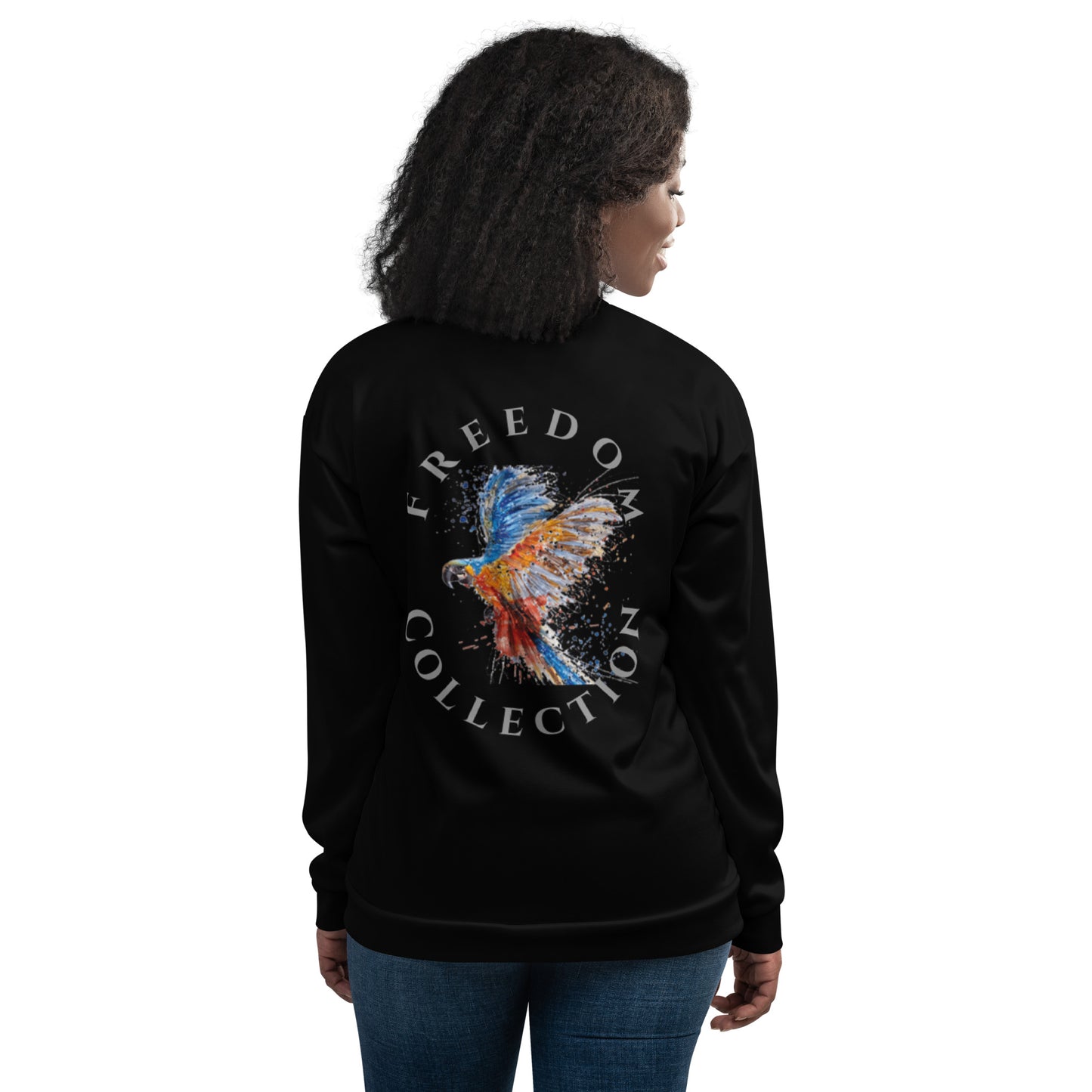 Uniekkly Me Freedom Unisex Bomber Jacket - Black (gry/wht)